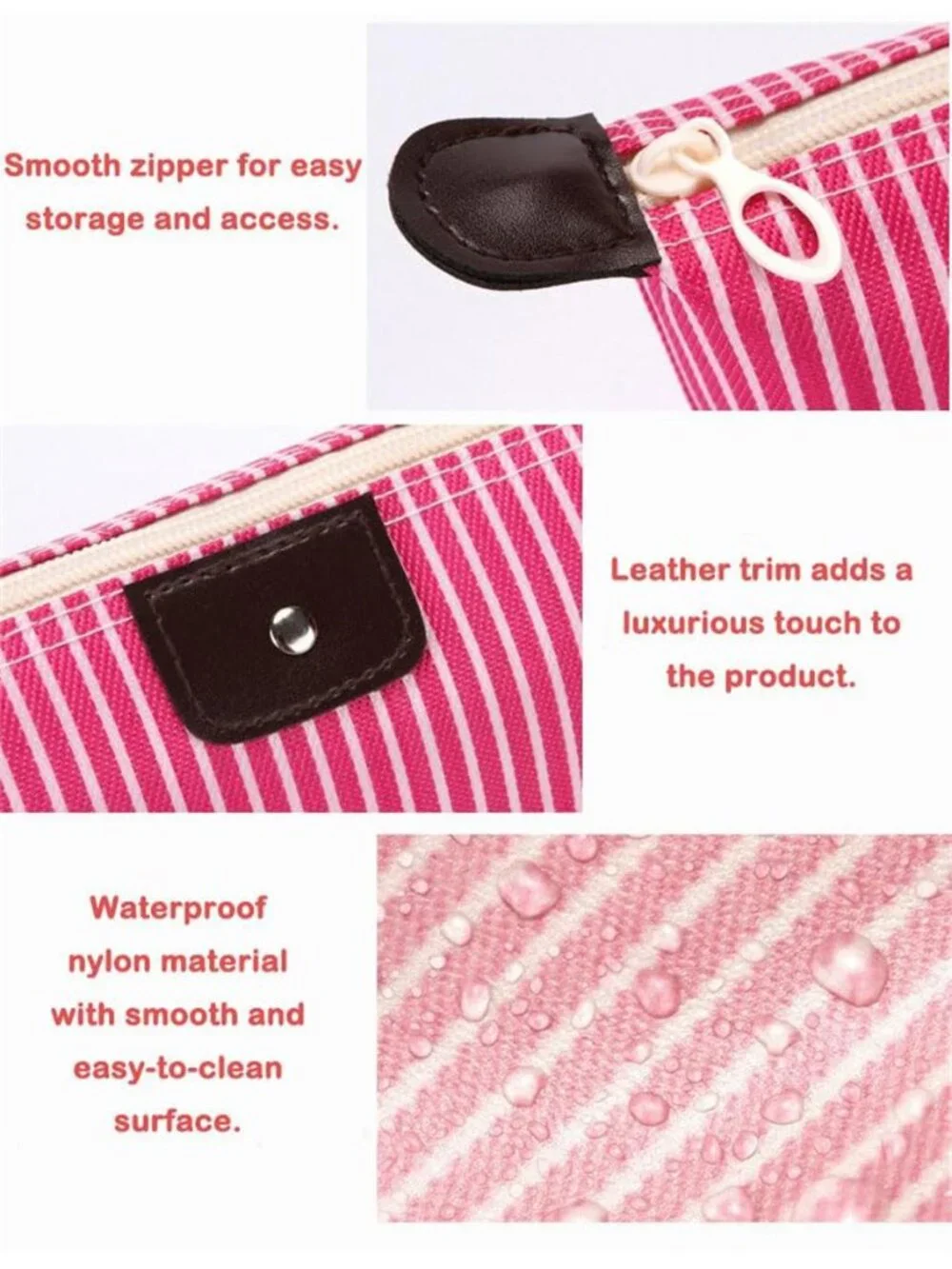 Striped Makeup Bag Cosmetic Organizer Travel Toiletry Pouch Waterproof Zipper